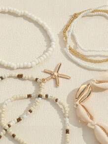 Style bohème 7 pièces bracelet de perles étoile de mer et coquillage - fait main, parfait pour les vacances ou la décoration décontractée