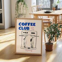 1pc Coffee Club Canvas Poster, Espresso Lover Art Print, Frameless Modern Vintage Wall Decor, Indoor Love Theme Decoration, Suitable For Living Room, Bedroom, Home Office, Kitchen, Bathroom - Spring/Winter Ink Painting