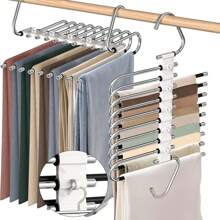9 Layers Pants Hangers Space Saving, 2 Packs Multifunctional Pants Rack Stainless Steel Closet Organizer For Pants Jeans Leggings Trousers, Antiquewhite