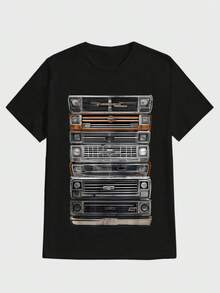 Para hombre,Camisa con estampado de caras de camiones antiguos "Camisa con estampado de caras de camiones vintage",Camiseta casual de cuello redondo y manga corta con estampado,adecuada para uso diario en primavera y verano,unisex - Negro - Ver 1