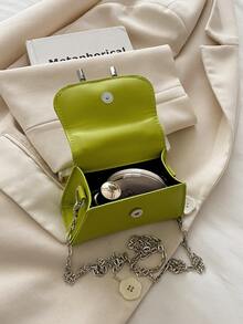 1pc Plain Color PU Rhinestone Decor Flap Front Handbag Tote Bag, Cute Style For Women - Green - View 3