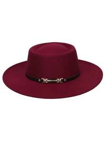 1 pieza Sombrero de fieltro unisex de ala ancha y corona hundida, sombrero de copa redondo estilo francés, sombrero de iglesia de ala ancha, británico retro, adecuado para salidas, vacaciones, playa, uso diario, primavera/verano - hebilla del cinturón - Ver 16