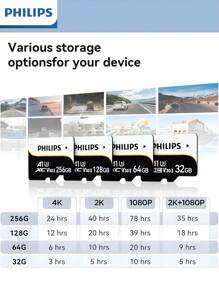 PHILIPS PHILIPS hochkompatible, großvolumige Speicherkarte, stabile Lese- und Schreibvorgänge, langanhaltend, vollständig kompatibel mit allen Arten digitaler Geräte, ermöglicht einfaches Speichern von Fotos, Videos und wichtigen Dateien und erfüllt verschiedene Nutzungsanforderungen wie tägliches Fotografieren, Datensicherung, Audio- und Videoaufnahmen usw.!