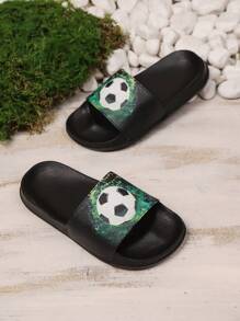Nuevas zapatillas con estampado de fútbol para adolescentes, con forro suave, ligeras, suela cómoda de EVA, sandalias planas tipo slip-on, apropiadas para la vida diaria en el hogar durante el verano
