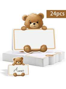 24 piezas - Tarjetas de mesa para Baby Shower, Tarjetas de asignación de asientos con diseño de oso de peluche, tarjetas de visita editables para asignación de asientos, etiquetas para alimentos, decoraciones para Baby Shower, tarjetas de asientos plegables para Baby Shower y revelación de sexo - Marrón - Ver 2