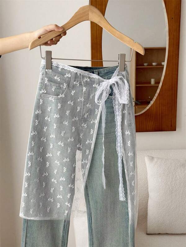 1 pièce Nouvelle jupe sarong plage en mousseline de soie pour femmes au printemps/été, style vintage St. Patrick avec broderie florale tulipe romantique en forme de cœur et nœud. Élément de mode polyvalent, lien ajustable, style unisexe punk de rue, idéal pour le quotidien, les sorties, les vacances, les fêtes, en cadeau