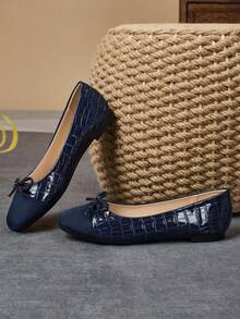 Women's Square Toe Slip-On Loafers, Versatile Casual Office Flat Shoes, Elegant Navy Blue Color, Suitable For Spring, Autumn Outdoor Activities - Navy Blue - View 6