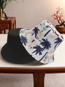 2-In-1 Daisy Bohemian Polyester Printed Reversible Bucket Hat, Unisex For Spring & Summer