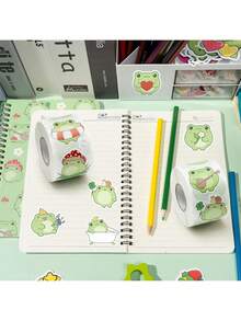 500 张/包巨型不对称卡通青蛙日常贴纸，适用于吉他、水杯、滑板、笔记本电脑、日记本、可爱情感贴纸贴花、PVC 防水贴纸、1.5 英寸/3.8 厘米、学校用品、返校