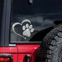 1pc Dog Palm Print Heart Shaped Design Innovative Imitation Diamond Sticker Shiny Cute Car Stickers Car Styling Cartoon Stickers For Car Motorcycle