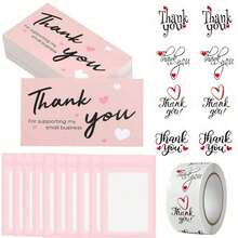 TYFYO 570 张感谢名片贴纸套装，包含 50 张感谢名片、500 张感谢贴纸、20 张可重复密封包装袋，适合企业主 - 彩色 - 查看 8