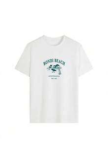 Women's Summer Australian Bondi Beach Printed Casual Simple Loose Everyday Street Short Sleeve T-Shirt Tops Women's Summer Everyday Casual Street Style Tops Cute T-Shirts Beach Tops Summer Tops For Women Tops For Summer Going Out Tops Women - White - View 2