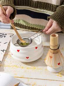 1pc/2pcs/4pcs/5pcs Hand-Painted Heart Matcha Tea Set, High-Quality Heart Shaped Matcha Bowl, Matcha Whisk, Tea Scoop, Full Set Of Cute Fresh Matcha Utensils, Suitable For Matcha Beginners, Gift For Matcha Lovers, Birthday Present Back To School
