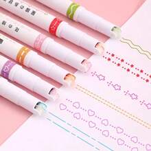 Set de 6 marcadores resaltadores con forma de línea de flor Kawaii, punta de rodillo, línea curva, marcador, artículos de papelería coreanos, útiles escolares y de oficina, regalos para el regreso a la escuela