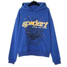 2025 Hip Hop Fashion Printed Hoodie, Loose Men's And Women's Hooded Sweatshirt - Blue - View 2