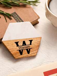 1pc Customized Text Marble & Wooden Coaster, Housewarming, Wedding, Anniversary, Engagement Personalized Gift - Multicolor - View 16