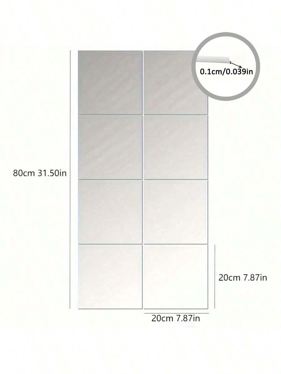 8pcs Set Frameless Acrylic Mirrors For Walls - 10x10in Full Length, Perfect For Home Decor, Workout & Makeup - Versatile Indoor Use Stickers Sticker Personalised Stickers - Silver - View 1