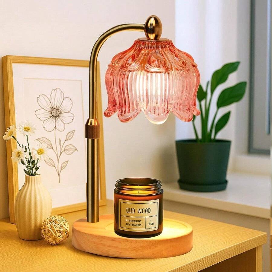 GEEZO Fragrance Candle Warmer Lamp,Electric Candle Warmer With Timer & Dimmer,Mom Christmas Birthday Gifts For Women, House Warming Gifts New Home Bedroom Decor - 鬱金香粉紅 - 查看 1