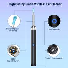 Intelligent Visual Ear Scoop, HD Camera Ear Wax Removal Tool, Ear Wax Removal Tool Kit With 6 LED Lights, With Pc Silicon Ear Spoon Head, Type-C Data Cable, Visual Inspection Instrument, Travel Stuff, Party, Birthday, Gifts For Men Mom Dad Friends - Multicolor - View 5