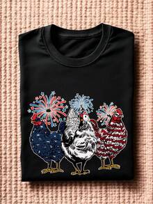 Patriotic USA Chicken T-Shirt, Chicken 4th Of July Shirt, American Chicken Tee, Independence Day Tee, Farm Fourth Of July Shirt, Freedom Day T-Shirt. TD1017 - 黑色 - 查看 1