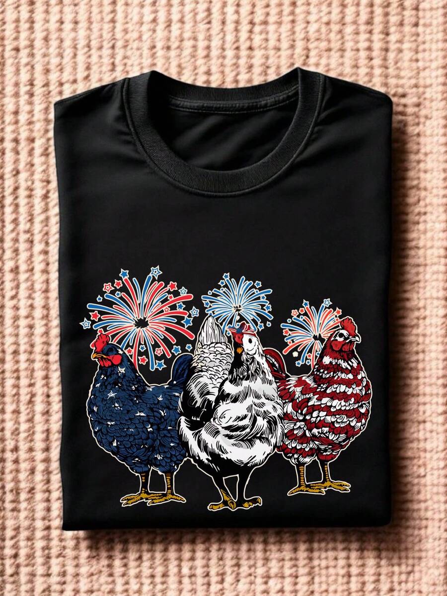 Patriotic USA Chicken T-Shirt, Chicken 4th Of July Shirt, American Chicken Tee, Independence Day Tee, Farm Fourth Of July Shirt, Freedom Day T-Shirt. TD1017 - 黑色 - 查看 1