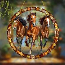 1pc Acrylic 3 Horses Suncatcher, Painted Glass Window Hanging Decor, Vivid Brown-Black Horse Design, Perfect For Home, Garden, Porch Decoration, Ideal Birthday Or Housewarming Gift For Mother, Sister, Women And Men, 2D - Multicolor-gold Rope - View 6