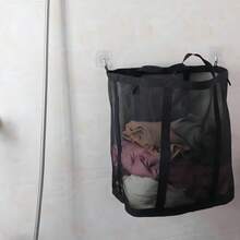 1 件带手柄的网状洗衣篮，多功能收纳袋，尼龙洗衣篮，可折叠脏衣篮，壁挂式洗衣收纳袋，便携式户外旅行手提包，沙滩包，用于整理衣物和存放物品，适用于洗衣房、浴室、阳台、宿舍、旅行、家居饰品、洗衣配件