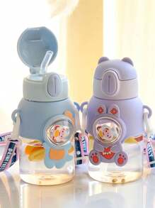 1 PIEZA/750ml(25.36oz) Botella de agua 3D de animal-Botella de agua muñeca 3D-Vaso con pajita de dibujos animados portátil-Vaso con pajita y correa elástica-Vaso de agua con buen aspecto para niños y niñas-Diseño lindo de conejo/dinosaurio/astronauta, jarra deportiva a prueba de fugas con correa y pajita emergente