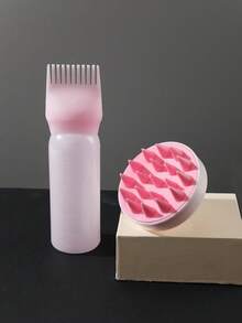 2件套，1个带齿干洗瓶/洗发水瓶/染发烫发挤压瓶/称重瓶/烫发瓶/美发用品，以及1个洗发梳/头皮按摩器，二合一干湿两用头皮按摩器/洗发刷/头皮护理刷，男女皆宜。 - 白粉紅色 - 查看 9
