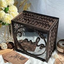 Wooden Wedding Card Box For Reception - Wood Card Boxes With Window, Dark Brown Envelope Holder Gift Receiving Case For Party, Rustic Wedding Gift Box For Birthday, Baby Shower Decorations - Dark Grey - View 5