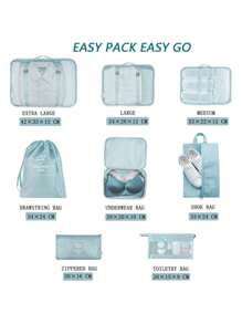 7/8 pièces Ensemble d'organisateur de voyage - Sacs de rangement multifonctionnels, sac à pinceaux de maquillage, sac à cosmétiques, sac à produits de soins de la peau, sac à vêtements, sacs à fermeture éclair, sac fourre-tout, sac à mailles, sac à chaussures, sac à bouteille, sac à cordon, sac général, sac à lingerie, organiseur de bagage, organiseur de bijoux, trousse de toilette. Grande capacité, portable, maille, gain de place, convient au rangement des vêtements, pantalons, sous-vêtements, cosmétiques, articles de toilette, chaussures, nécessités quotidiennes, organisation des voyages