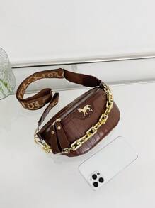 Pochete com estampa de cavalo e crocodilo fofo e moderno, bolsa de peito feminina da moda