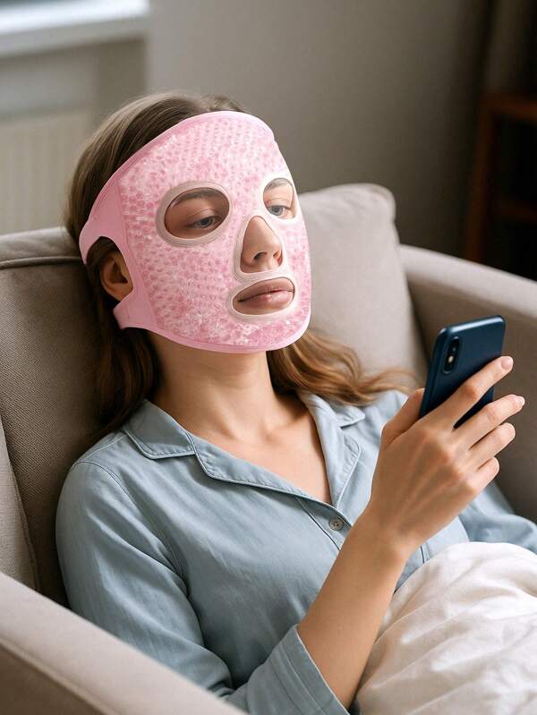 Máscara facial de hielo, compresa fría, banda facial, máscara facial, compresa caliente y fría para los ojos, paquete de gel, varilla congelada, paquete frío, compresa caliente y fría para hombros y cuello, conjunto de máscara de enfriamiento de gel y máscara de ojo, paquete de hielo para ojos, máscara de ojos fría reutilizable, alivia el cansancio, para el hogar y spas, máscaras faciales y de ojos calmantes con perlas de gel - sin fragancia ni alcohol, adecuado para todos los tipos de piel