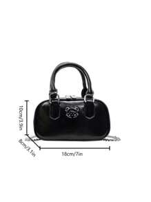 1pc Girls Plain Cute Girl Print PU Handbag, Zipper Closure Simple Versatile Girl Crossbody Bag, Suitable For Daily Or Festival Use