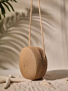 Tropiscape Bolso pequeño y minimalista de paja, Bolso pequeño redondo de paja trenzado, Bolso cruzado pequeño de paja trenzada,Bolso de verano de mujer (16 x 16 cm),Bolso cruzado pequeño redondo trenzado de paja, Bolso de círculo trenzado de moda, Bolso de verano para viajes, Bolso esencial de verano, Bolso de playa para mujeres para vacaciones y vacaciones, Vibraciones de vacaciones, Vacaciones Relax Playa