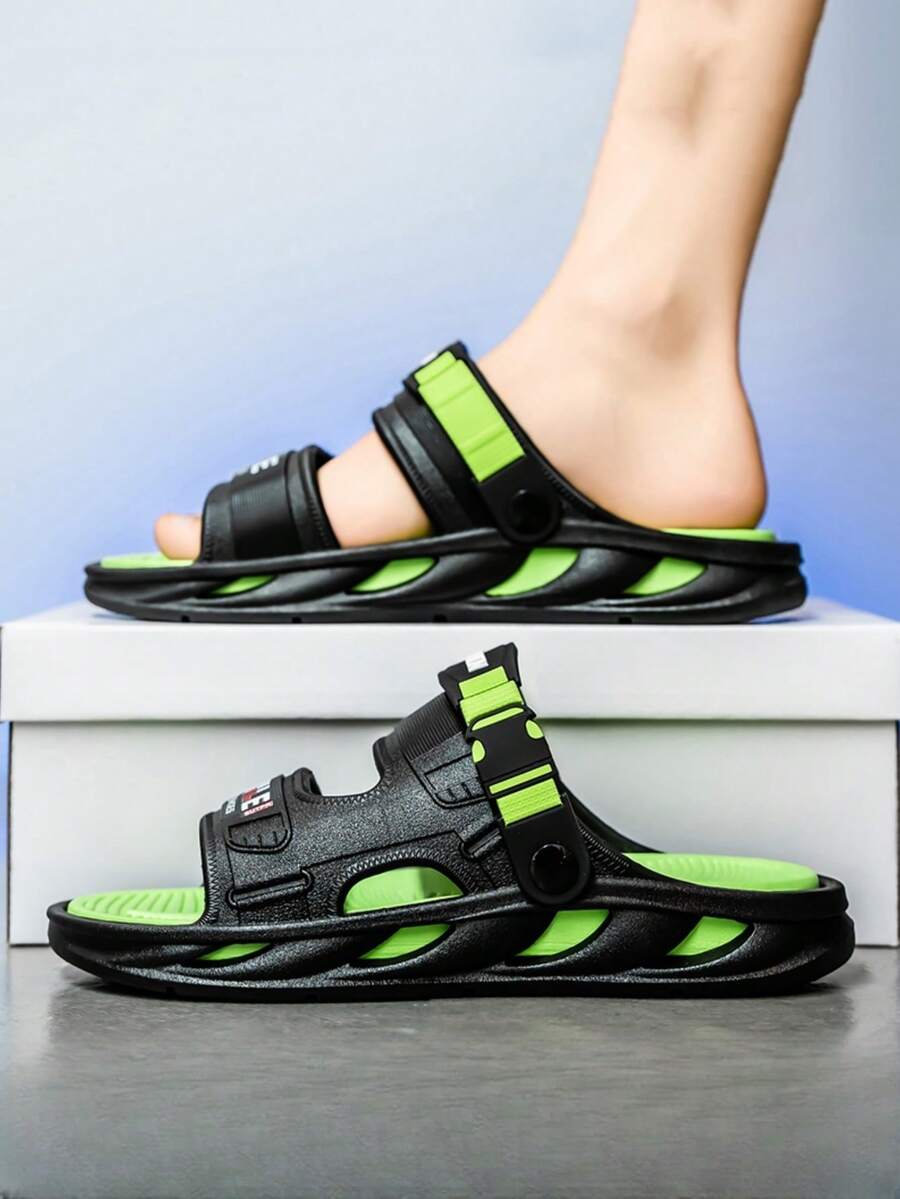 男士时尚 EVA 拖鞋 - 防滑、舒适的露趾拖鞋，适合室内外使用，柔软鞋底设计 - 白黑 - 查看 1