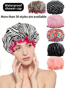 Bonnets de douche imperméables à double couche, bonnets de douche pour les femmes pour le bain, le shampooing et le maquillage. Bonnets de bain de haute qualité réutilisables et portables pour les voyages