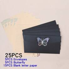 Set de 25 piezas, que incluye 15 hojas de papel para escribir, 5 sobres con decoraciones de mariposas de colores y refuerzo de perlas falsas, adecuado para cumpleaños, aniversarios, San Valentín, Acción de Gracias, Navidad, Día de la Madre y otras ocasiones de vuelta a la escuela