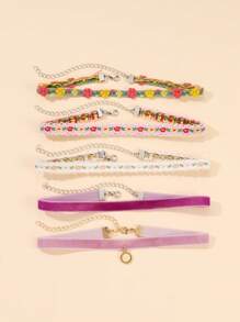 5 pièces Ensemble de colliers ras-du-cou à fleurs romantiques - Colliers ras-du-cou à fleurs crochetées et en dentelle - Cadeau de bijoux élégants pour femmes pour l'anniversaire, l'anniversaire de mariage