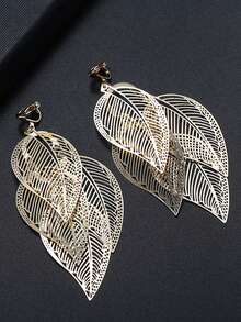 2pcs Vintage Style Gold Tree Leaf Clip-On Earrings, Fashion Design Personalized Earrings For Women Without Pierced Ears - Gold - View 4