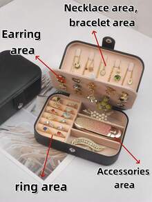 Caja de almacenamiento multifuncional portátil y plegable, caja de almacenamiento de joyas para anillos, collares y pendientes, caja de joyas para mujeres, organizador de viaje, regalo de artículos esenciales de viaje - Negro - Ver 7