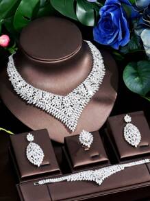 1 set vintage de luxe comprenant collier, boucles d'oreilles et accessoires avec strass, convenant pour des événements, des fêtes, des mariages, des rassemblements
