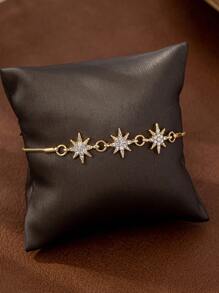 1pc Elegant Sparkling Gold-Tone Star Adjustable Bracelet For Women, Great For Vacation And Gifting