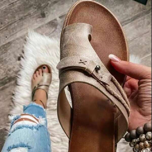 Sandali ortopedici da donna, scarpe per correzione di alluce valgo, in pelle con anello per il dito, scarpe piatte comode con suola platform, taglia larga 43, 2025