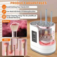 3-In-1 Electric Makeup Brush Cleaner With Brush Dryer, USB Powered Portable Automatic Makeup Brush Cleaning Tool, Slow Rotation, LCD Display, Suitable For Small-Medium Size Beauty Makeup Brushes