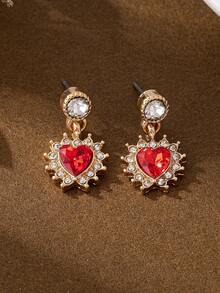 1 par de elegantes y delicados pendientes de mujer con forma de corazón y diamante, de estilo minimalista - Multicolor - Ver 3