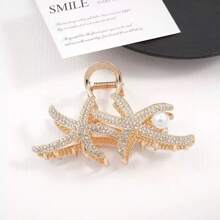 1pc Oversized Sparkling Crystal Pearl Starfish Hair Claw Clip, Ladies Elegant Hair Claw For Everyday Hairstyle, High-End Luxurious Sophisticated Hair Accessory Hair Clips Hair Jaw Clip Hair Clamps Hair Clutch Hair Catcher Clip