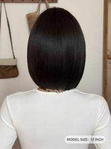PIAOYUN 12 Zoll kurze gerade geschichtete Haare Perücke mit Pony, hochdichte, natürlich aussehende Kunstfaser Perücke hitzebeständig für Mädchen Alltag und Partys, kurzer schwarzer Bob für Frauen