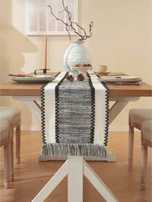 1 件黑白流苏装饰桌旗，适合家庭、餐厅、卧室波西米亚风格装饰 - 黑與白 - 查看 5