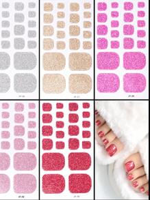 Un ensemble de 5 feuilles de 110 orteils (ou 1 feuille de 22 orteils) autocollants d'ongles d'orteils entièrement couverts, bandes de vernis à ongles d'orteils, fournitures pour ongles de style élégant et minimaliste avec style paillettes de couleurs unies. Peut rapidement et facilement compléter les autocollants pour ongles, autocollants pour ongles auto-adhésifs, convient aux femmes et aux filles.